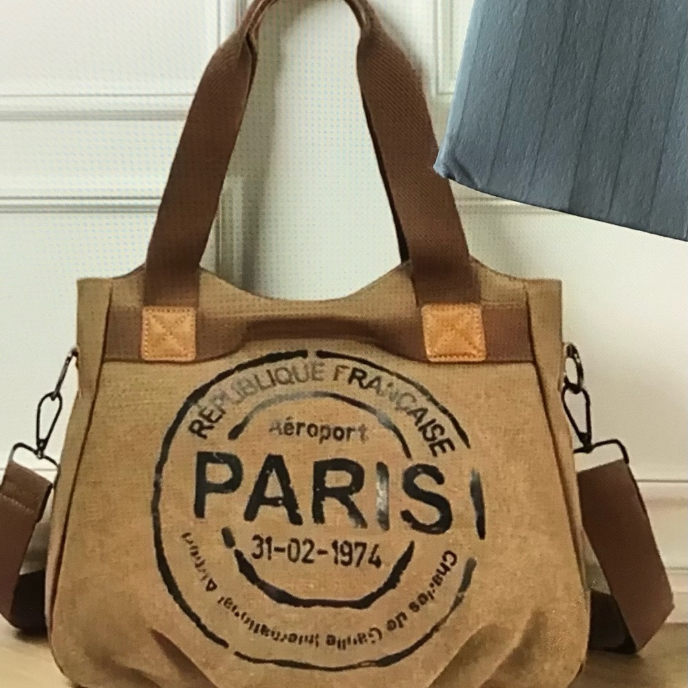 Paris Print Brown Tote Bag